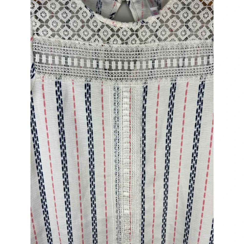 Xhilaration Girls XS White Navy Pink Striped Crochet Lace Shift Dress NWT - Picture 6 of 9
